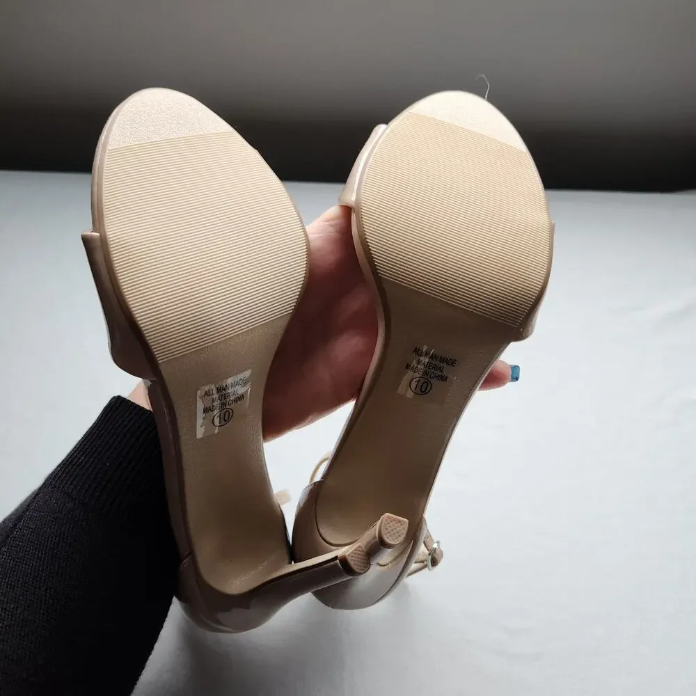 Women's Nude Heel Pumps Open Toe Size 10 NWOT - Picture 6 of 7